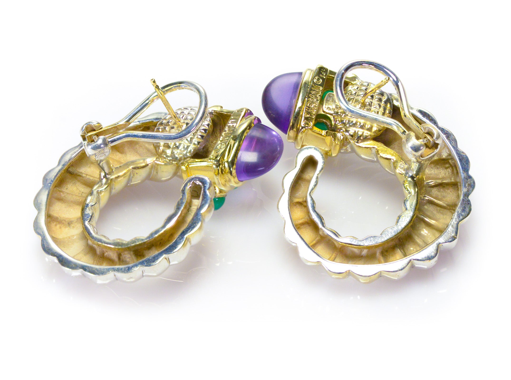David Yurman Silver Gold Amethyst Chalcedony Shrimp Earrings