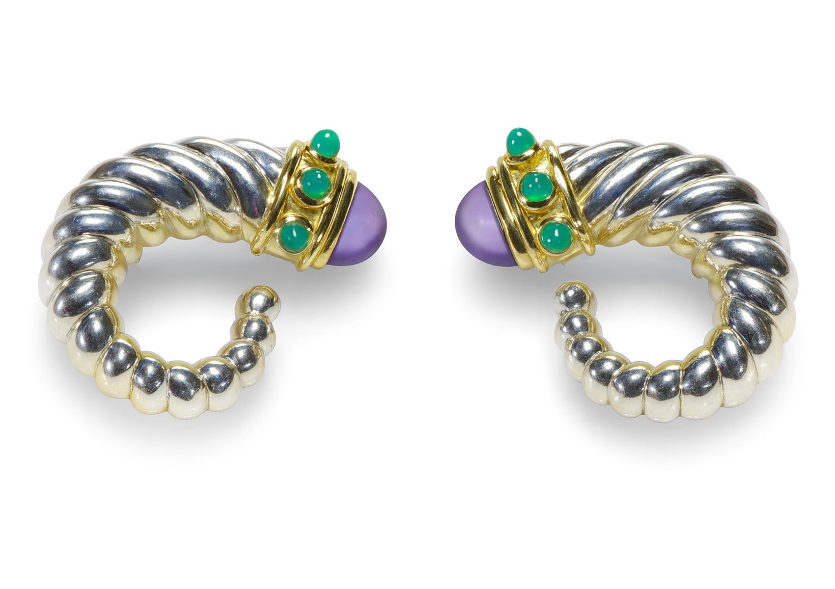 David Yurman Silver Gold Amethyst Chalcedony Shrimp Earrings 