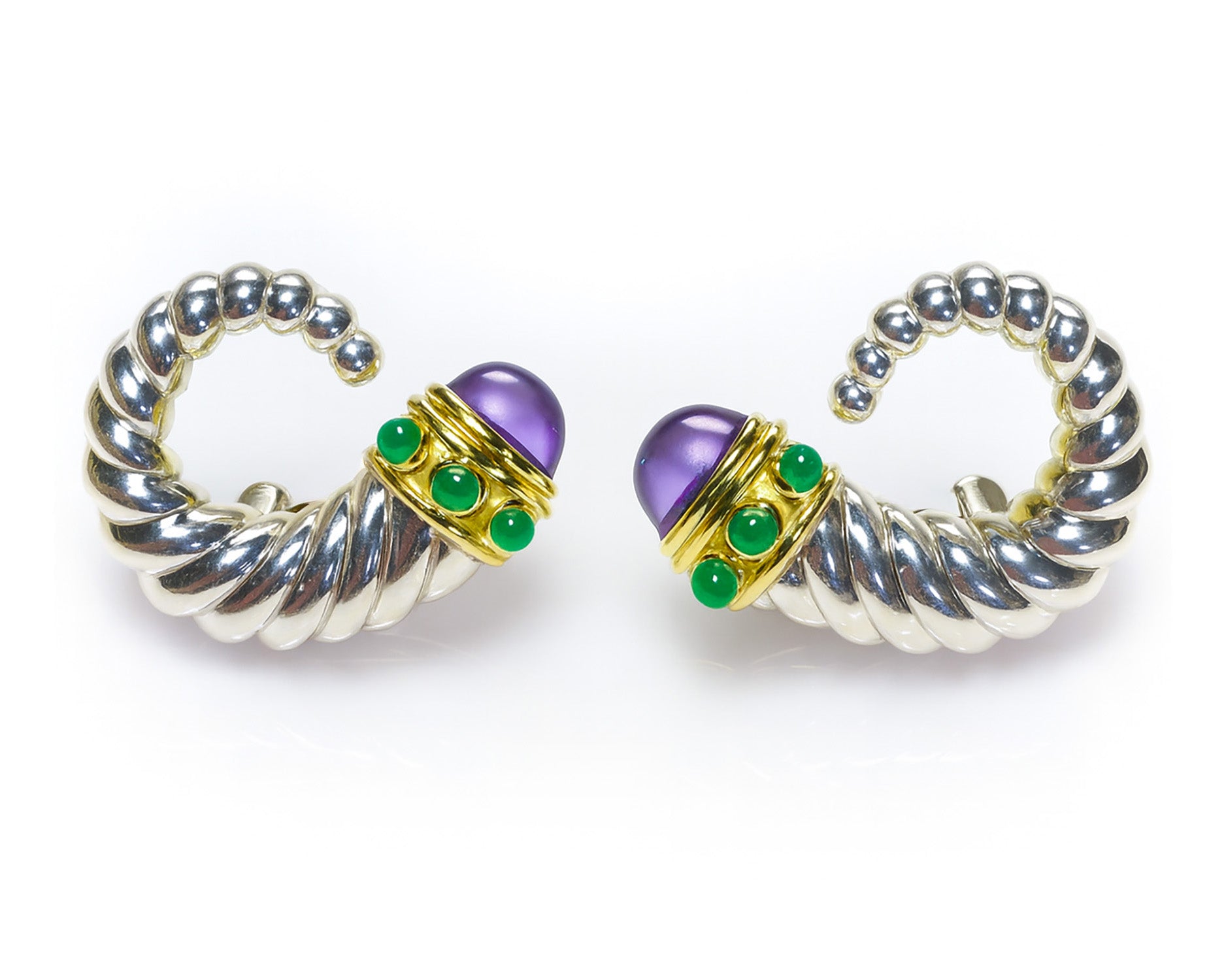 David Yurman Silver Gold Amethyst Chalcedony Shrimp Earrings 