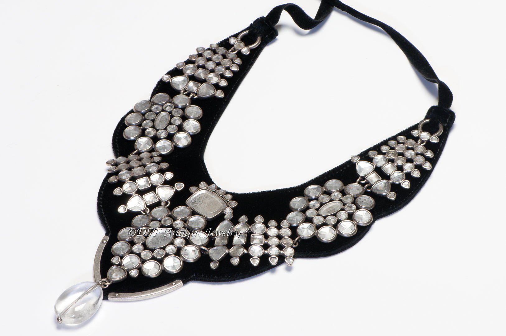 Yves Saint Laurent 2002 Tom Ford Mughal Style Rock Crystal Black Satin Necklace