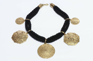 Yves Saint Laurent Japonesque Style Medallion Coin Rope Necklace