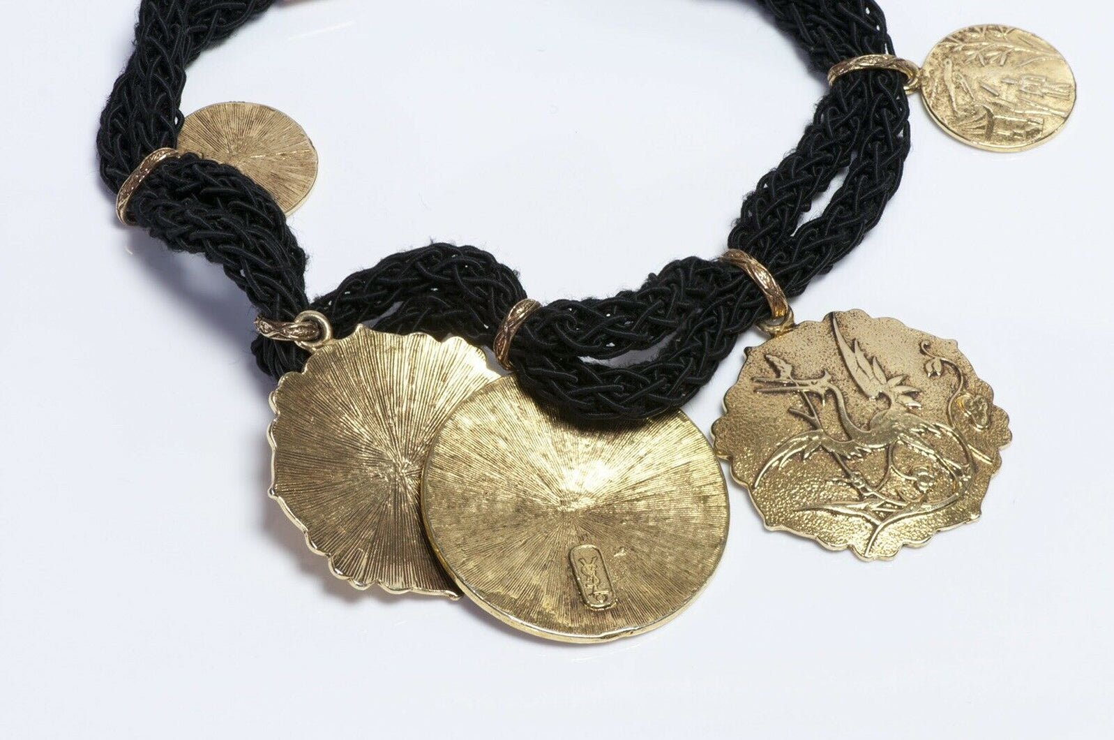 Yves Saint Laurent Japonesque Style Medallion Coin Rope Necklace