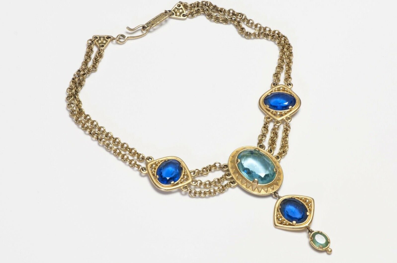 Yves Saint Laurent Paris Blue Crystal Chain Collar Necklace