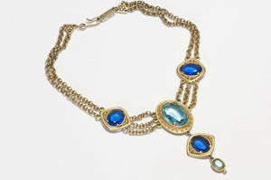Yves Saint Laurent Paris Blue Crystal Chain Collar Necklace