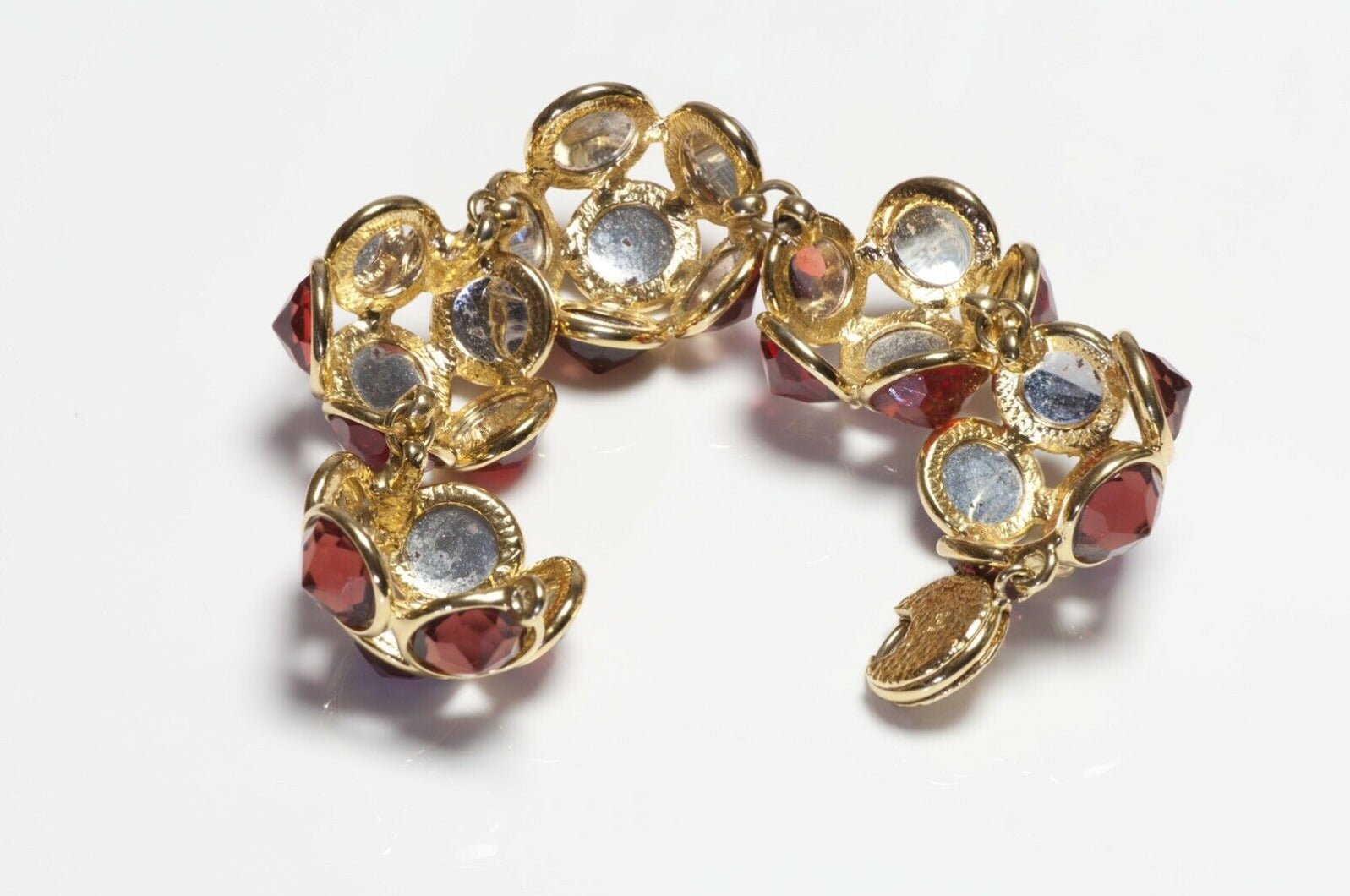 Yves Saint Laurent Paris Gold Plated Red Pink Crystal Bracelet