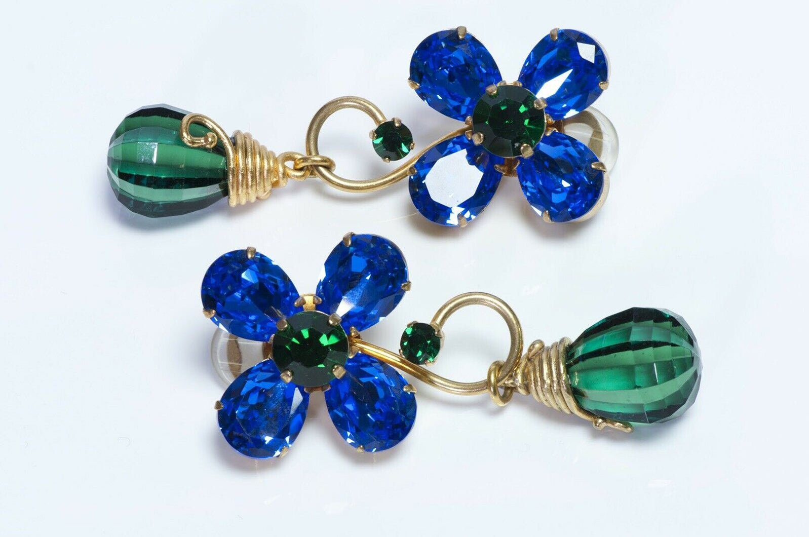 Yves Saint Laurent Rive Gauche Blue Green Crystal Flower Earrings