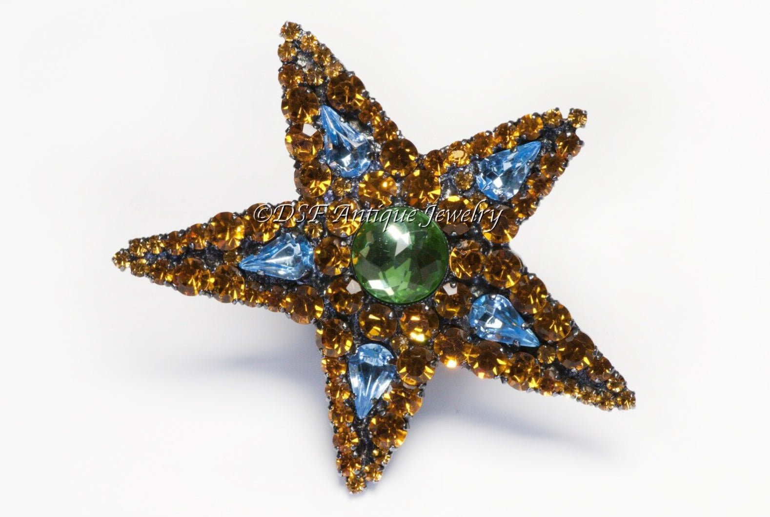 Yves Saint Laurent Rive Gauche Blue Yellow Green Crystal Star Pendant Brooch