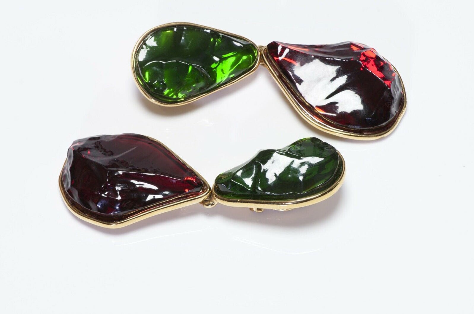 Yves Saint Laurent Rive Gauche Goossens Green Red Glass Earrings