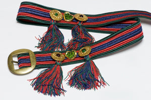 Yves Saint Laurent YSL 1970’s Rive Gauche Gripoix Glass Enamel Heart Tassel Belt