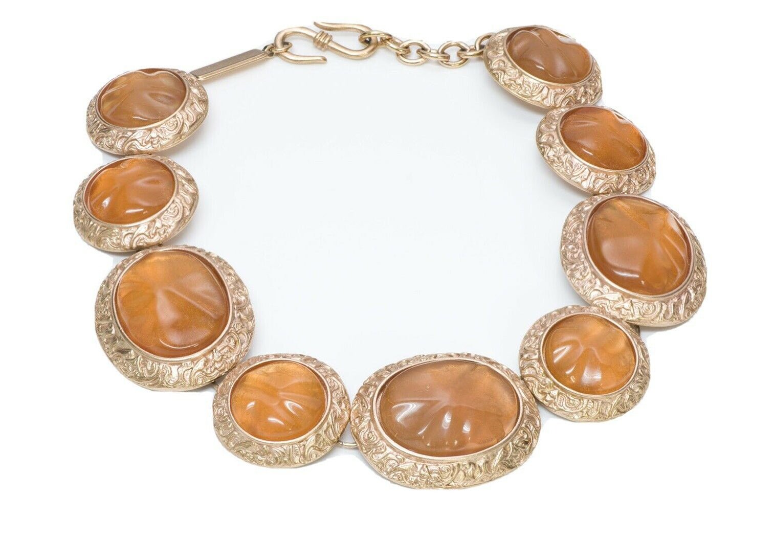 Yves Saint Laurent YSL Byzantine Style Faux Amber Glass Necklace