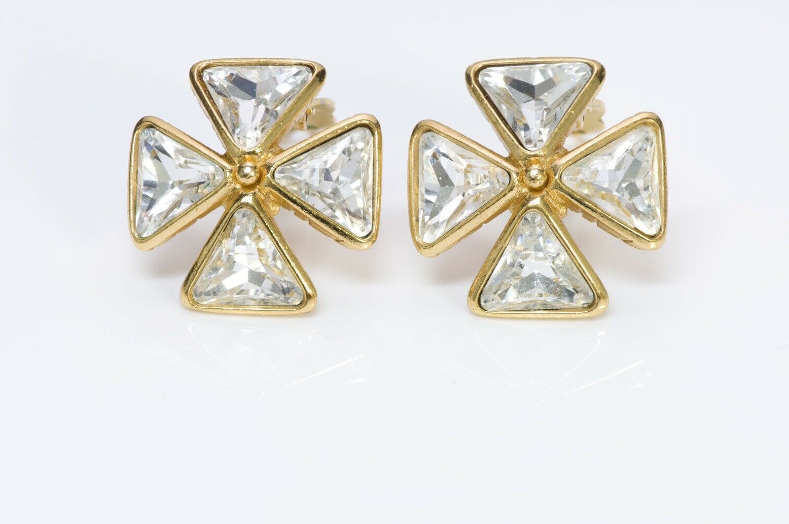 Yves Saint Laurent YSL Crystal Maltese Cross Earrings