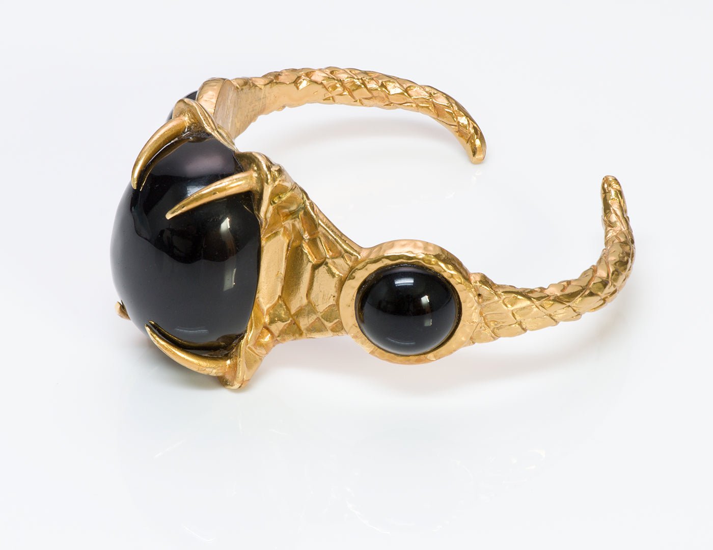 Yves Saint Laurent YSL Gold Tone Cabochon Glass Claw Cuff Bracelet