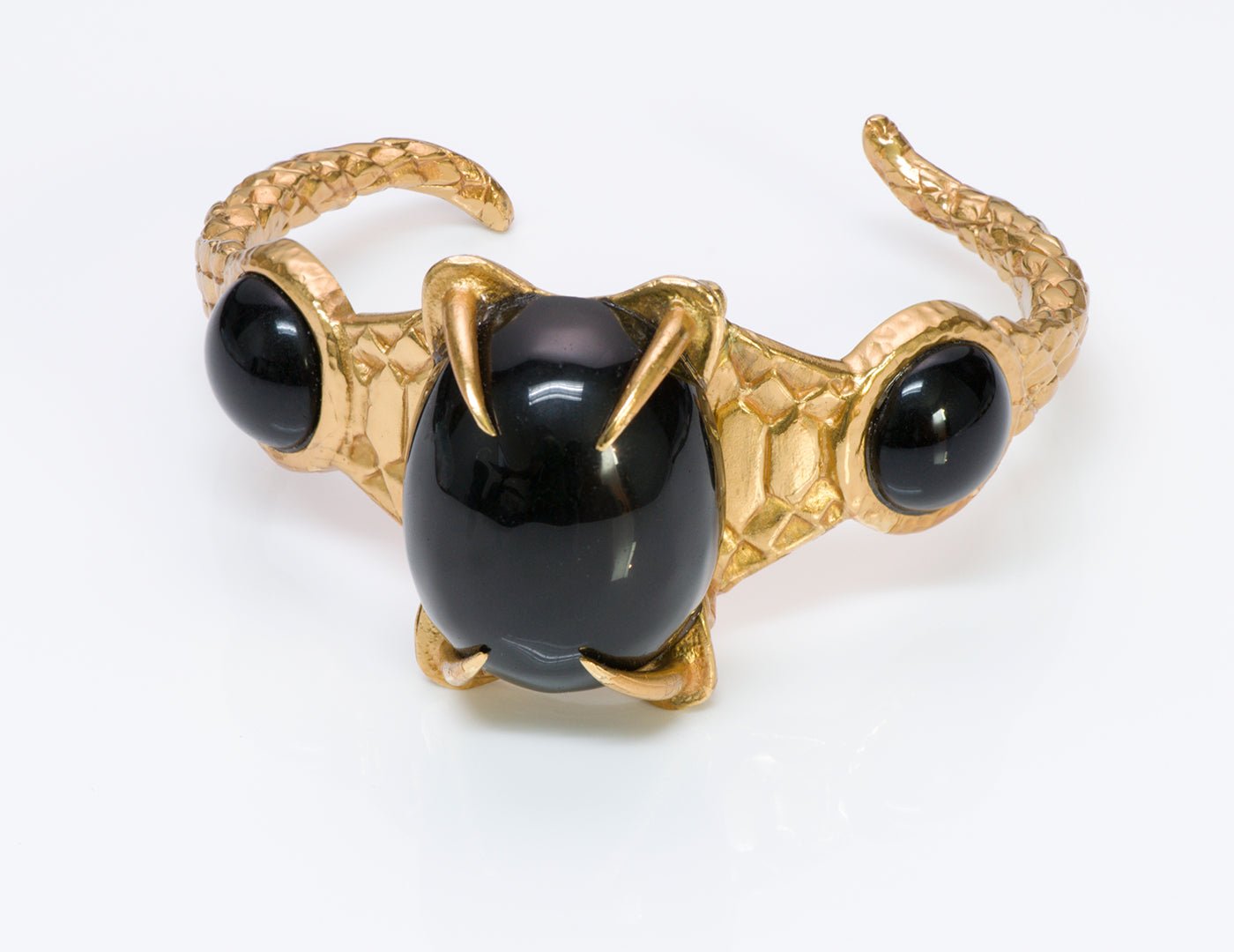 Yves Saint Laurent YSL Gold Tone Cabochon Glass Claw Cuff Bracelet