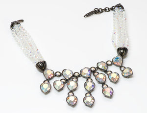 Vintage Yves Saint Laurent YSL Crystal Aurora Borealis Heart Necklace