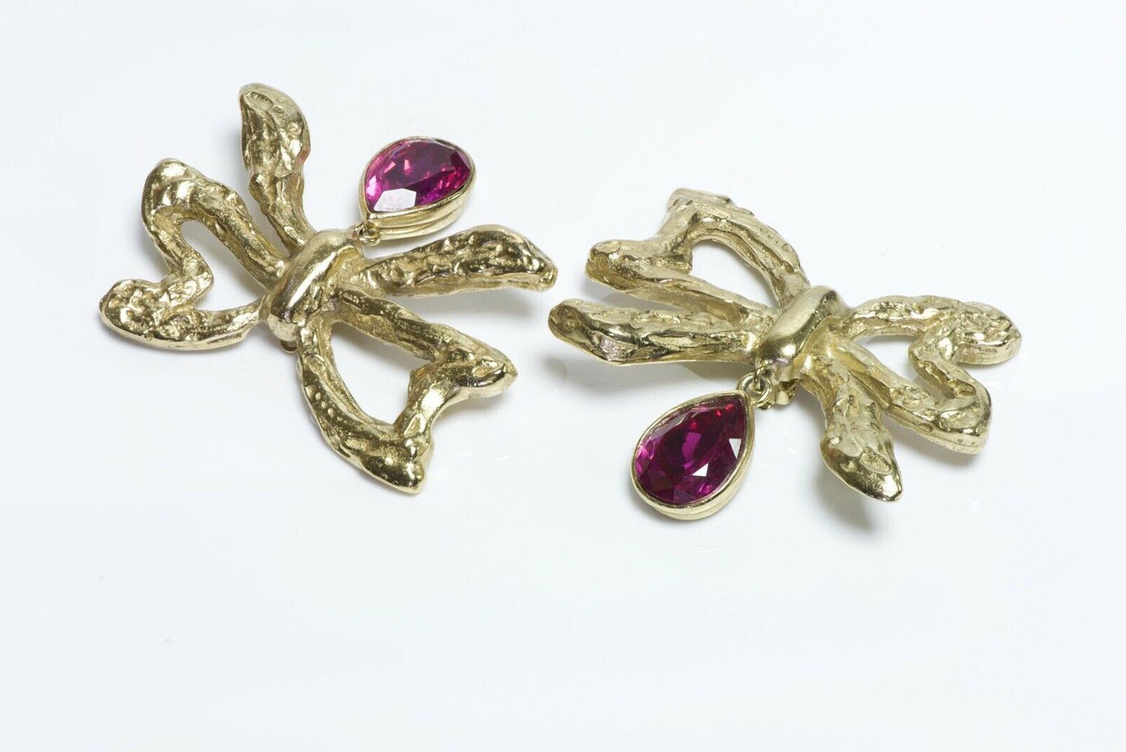Yves Saint Laurent YSL Pink Crystal Bow Earrings