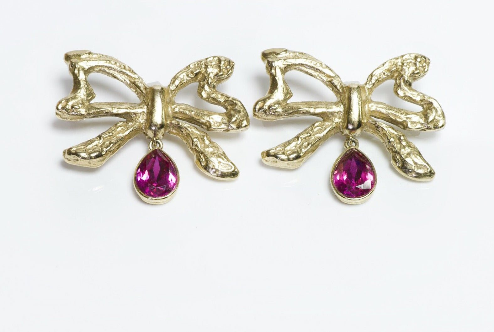 Yves Saint Laurent YSL Pink Crystal Bow Earrings