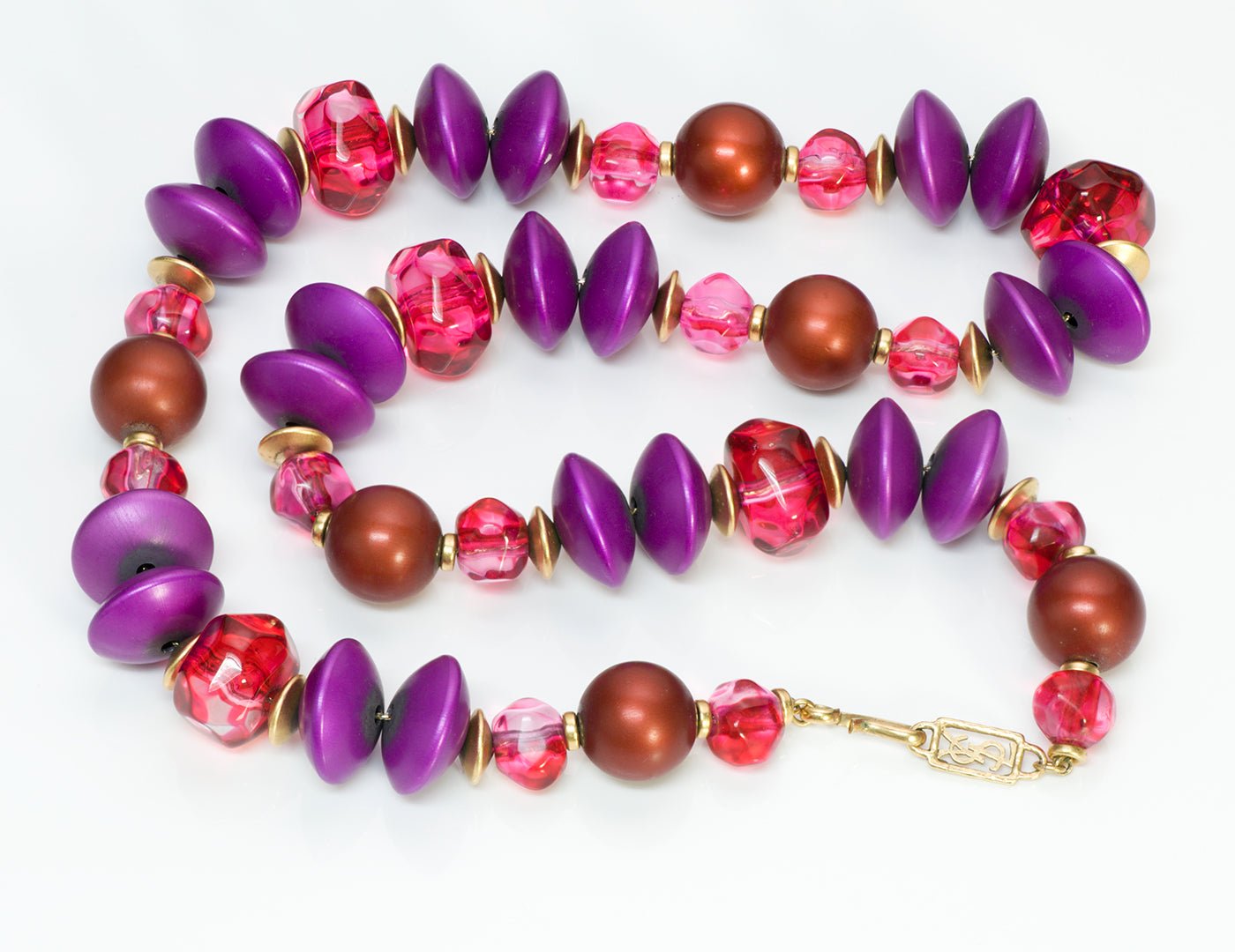Yves Saint Laurent YSL Pink Purple Beads Necklace