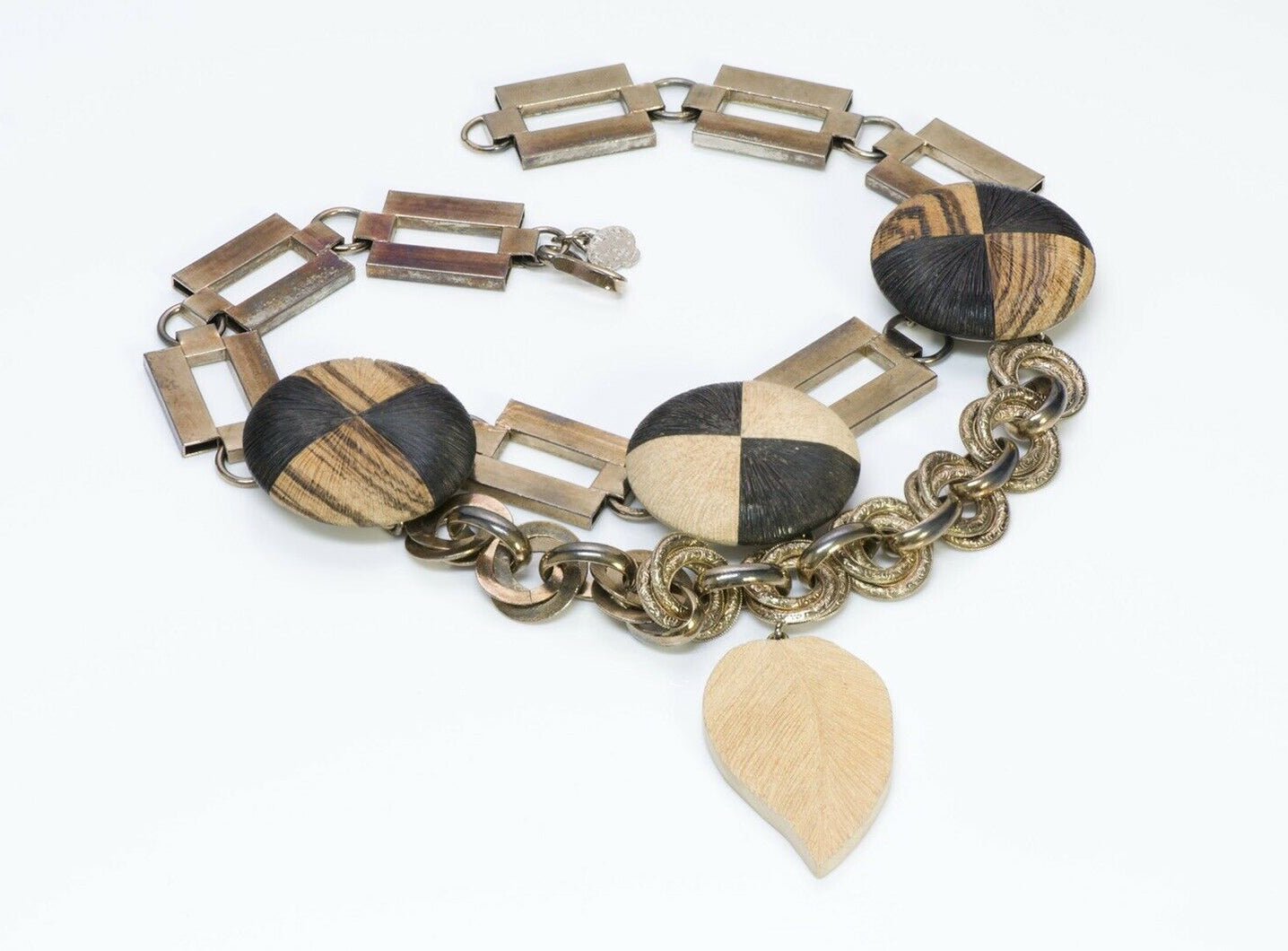 Yves Saint Laurent YSL Rive Gauche 1967 African Collection Chain Wood Necklace - DSF Antique Jewelry