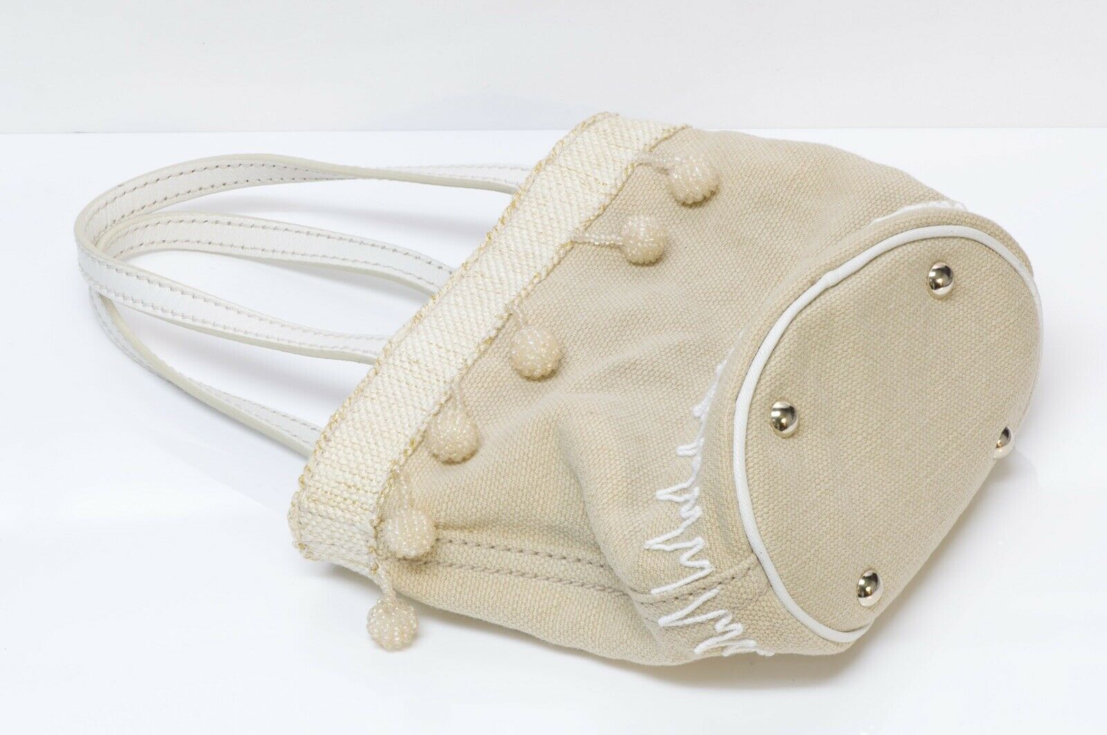 Yves Saint Laurent YSL Rive Gauche Beige Fabric Tassel Mini Bag