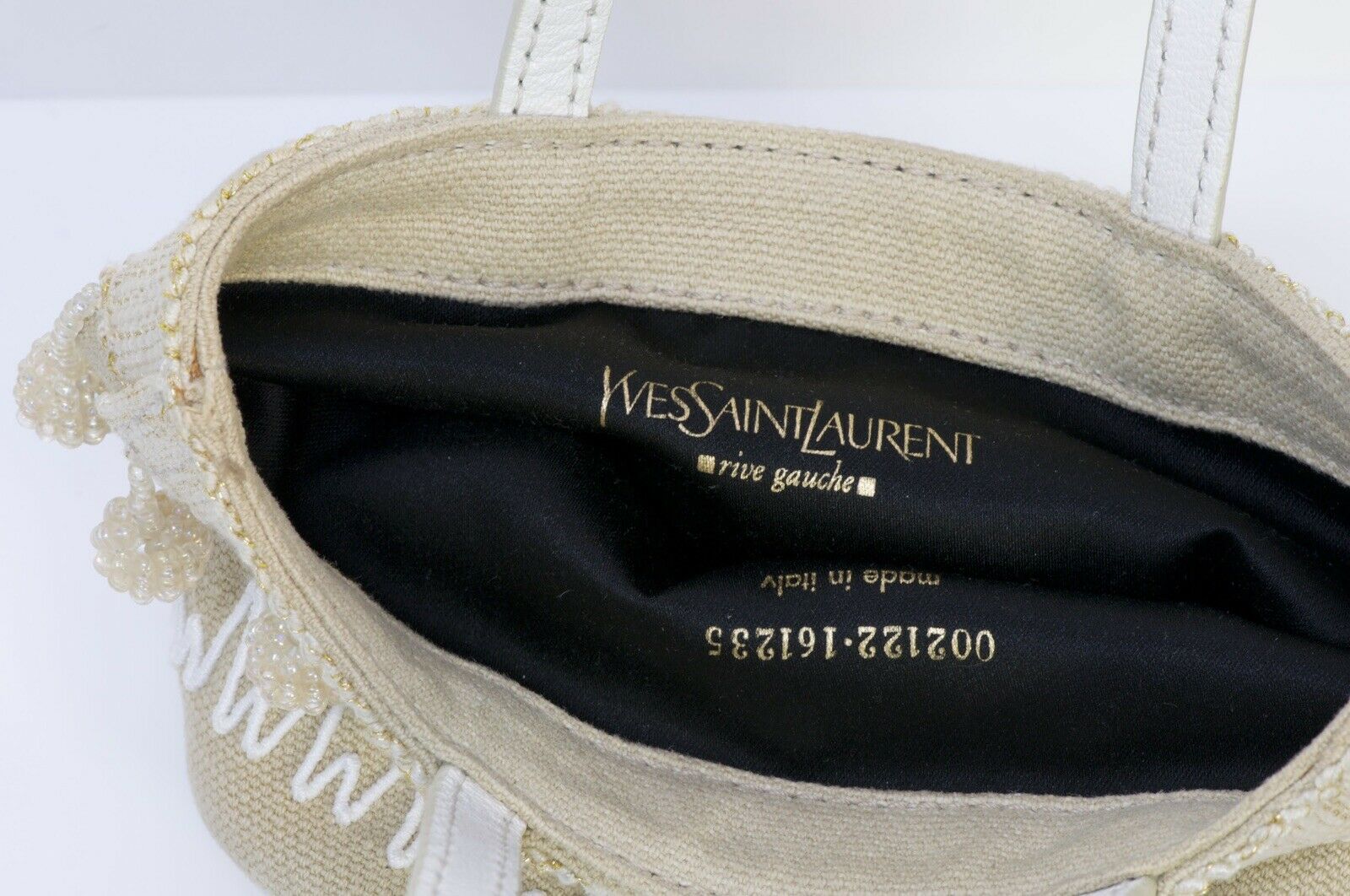 Yves Saint Laurent YSL Rive Gauche Beige Fabric Tassel Mini Bag