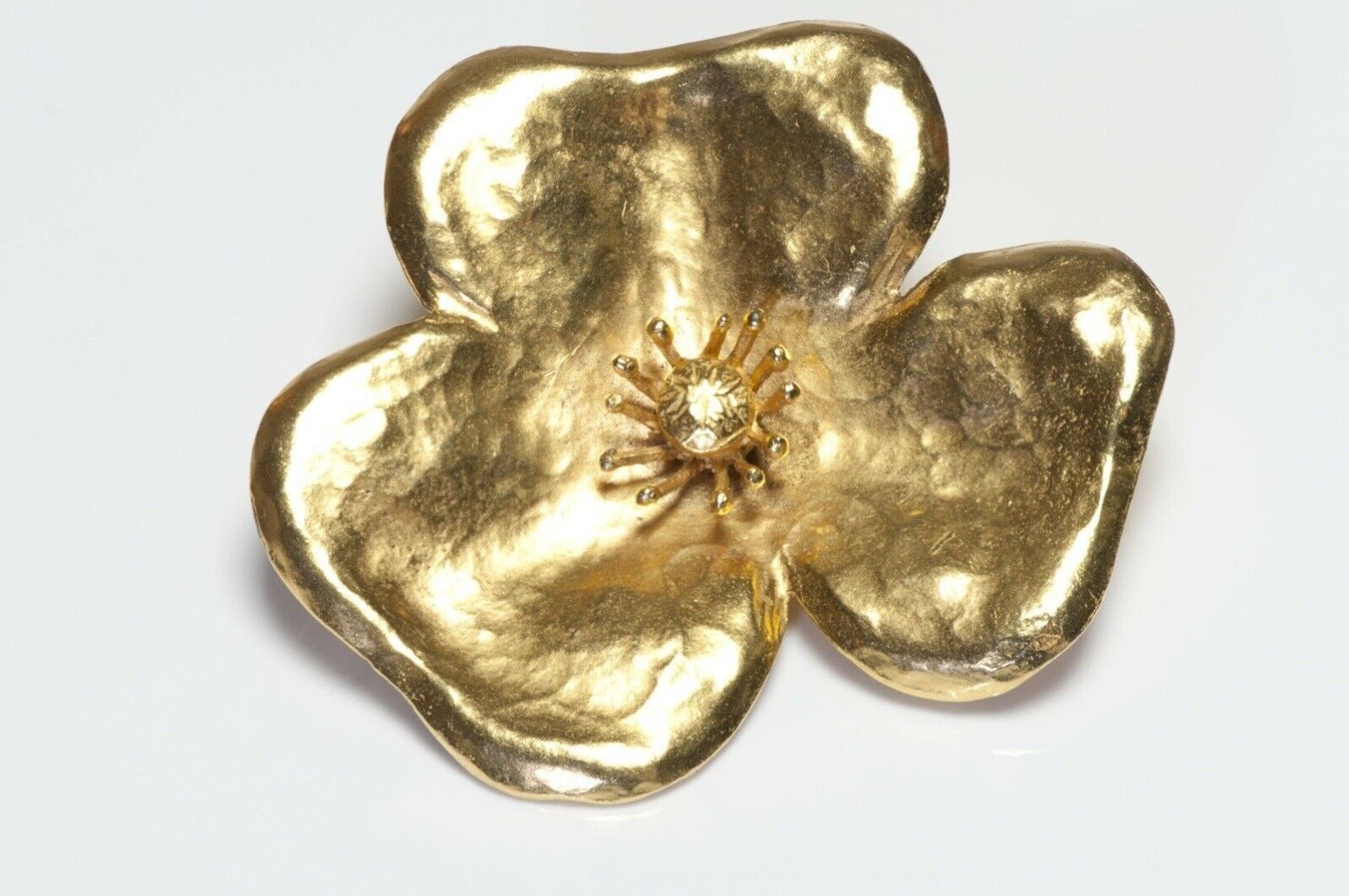 Yves Saint Laurent YSL Rive Gauche Gold Plated Pansy Flower Brooch