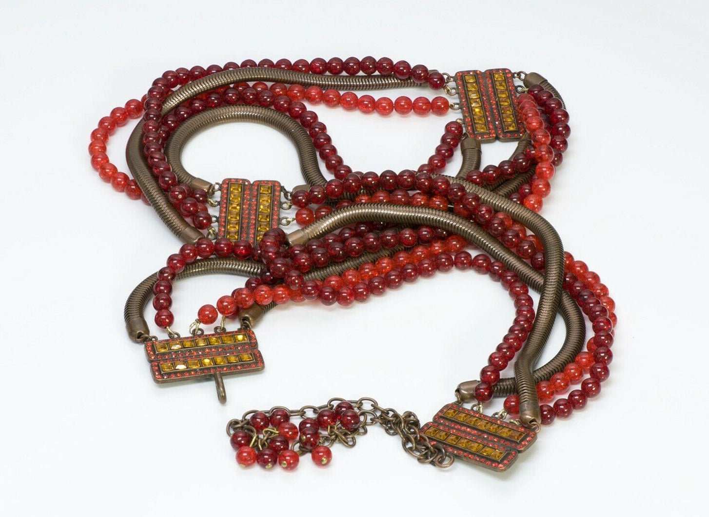 Yves Saint Laurent YSL Rive Gauche Red Glass Beads Chain Tassel Women’s Belt