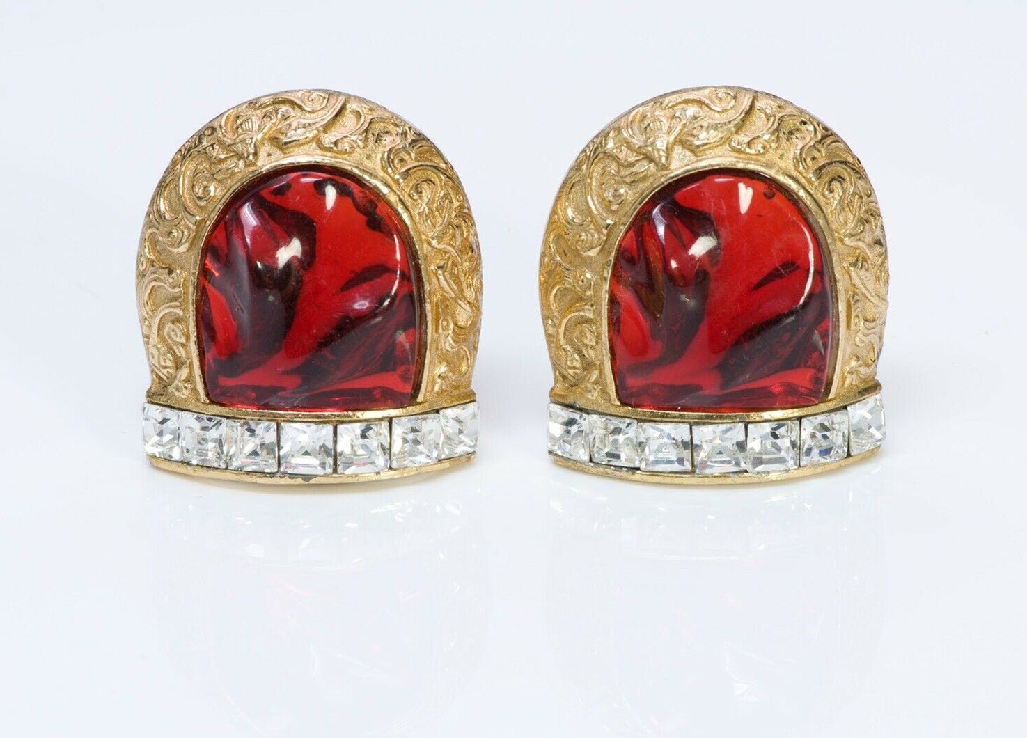 Yves Saint Laurent YSL Robert Goossens Red Glass Crystal Horseshoe Earrings