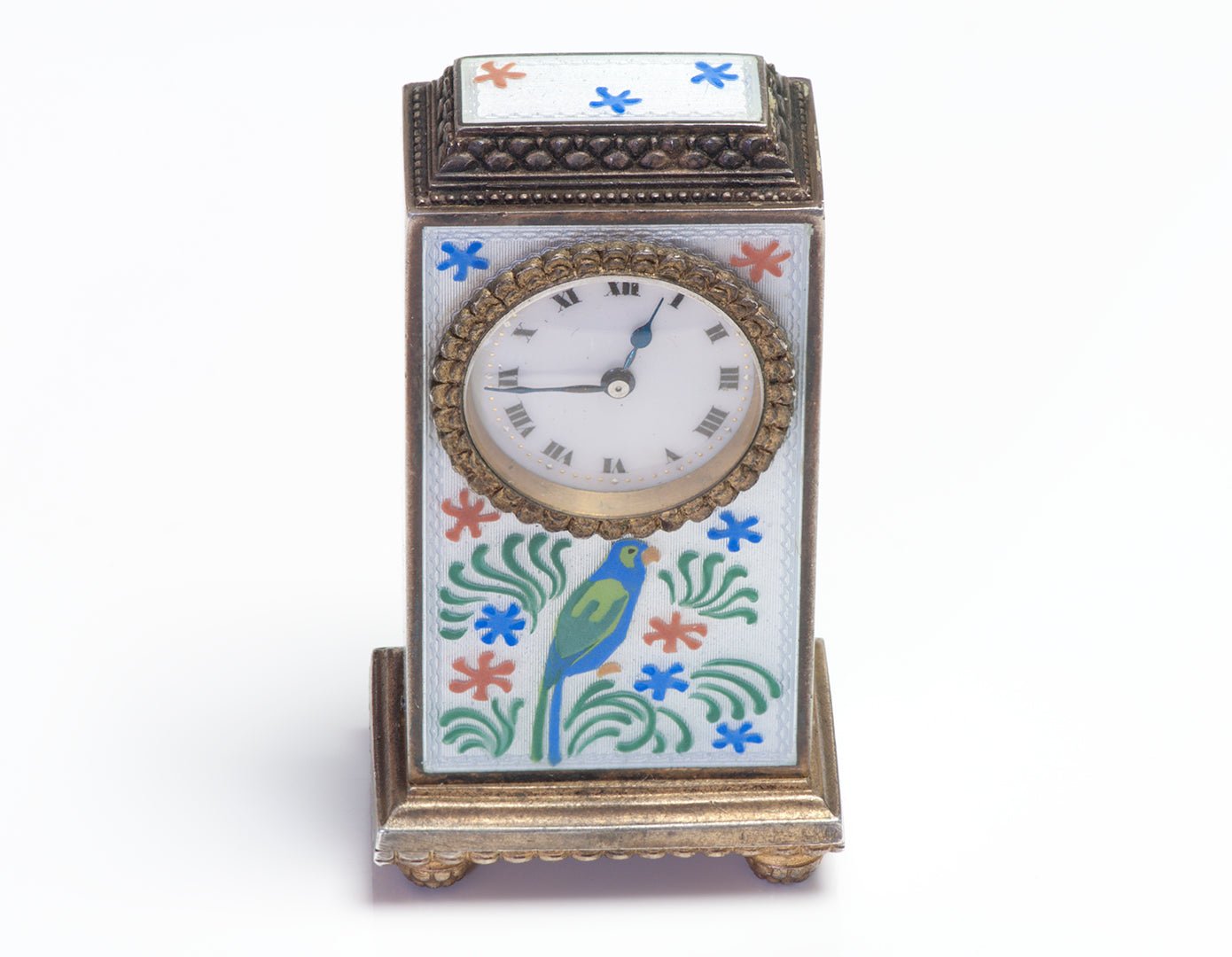 Zenith Antique Sterling Silver & Enamel Miniature Clock