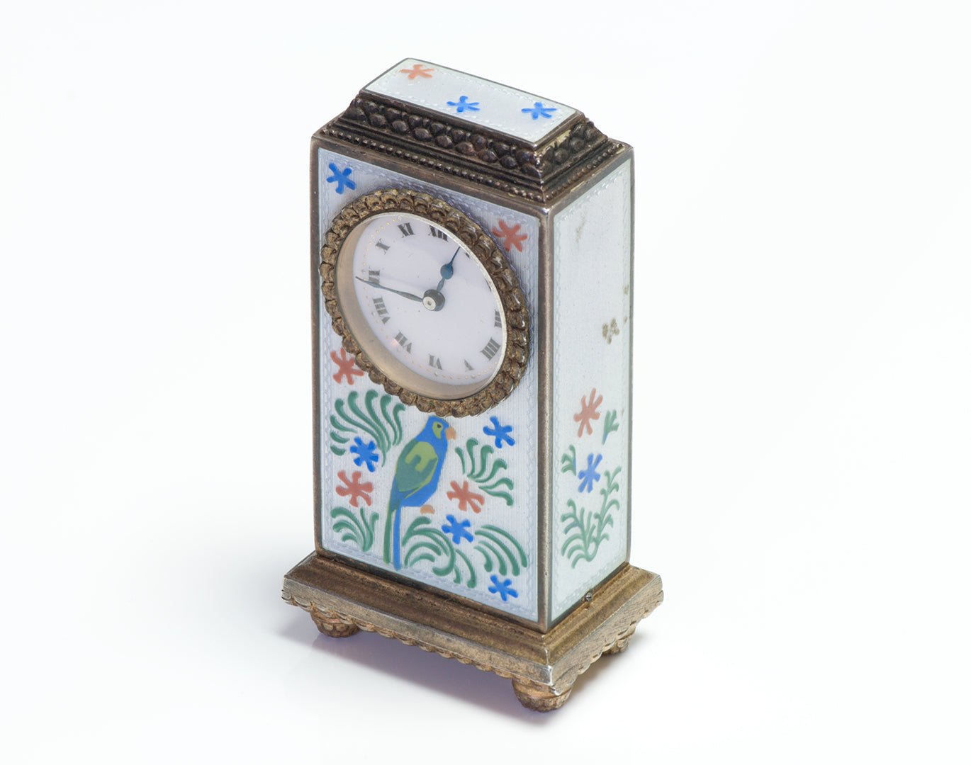 Zenith Antique Sterling Silver & Enamel Miniature Clock