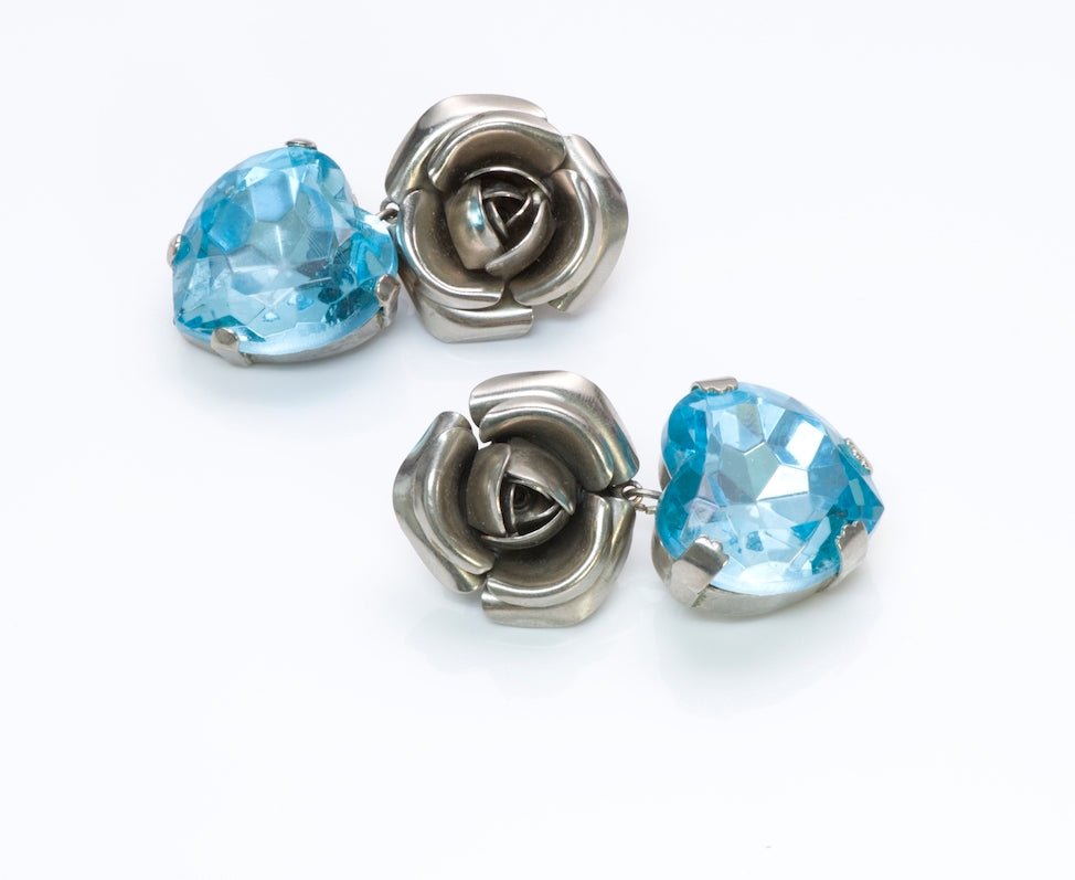 Zoe Coste Crystal Rose Heart Earrings - DSF Antique Jewelry