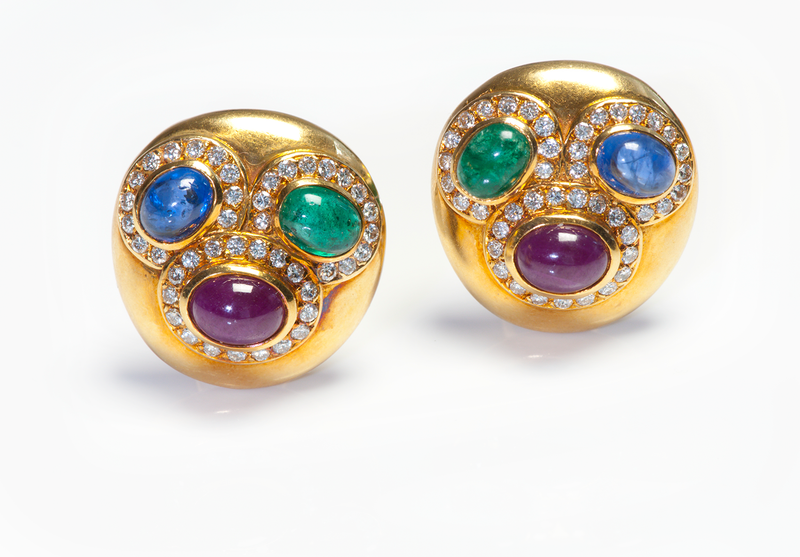 Emerald Ruby Sapphire Diamond Gold Earrings