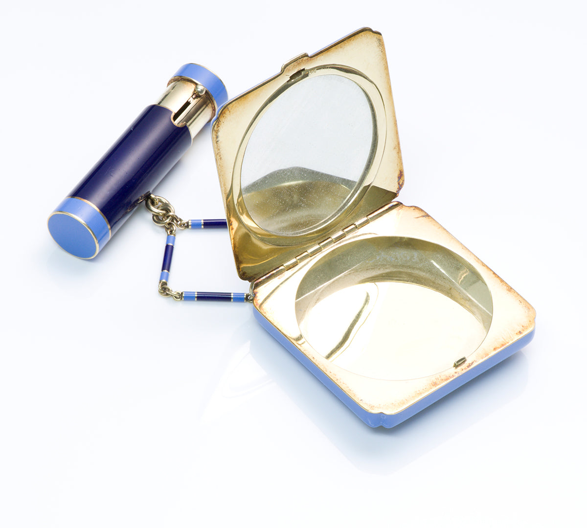 Art Deco Enamel Diamond Gold Compact Lipstick