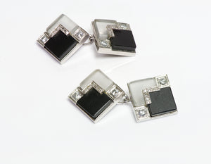 Art Deco Platinum Diamond Onyx Crystal Cufflinks